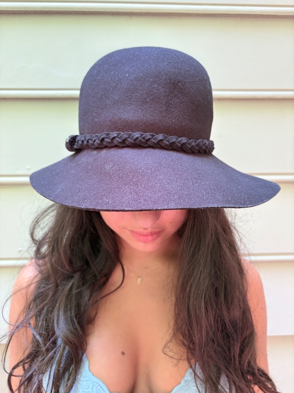 Scala Black 100% Wool Felt Braided Trim Cloche Floppy Hat